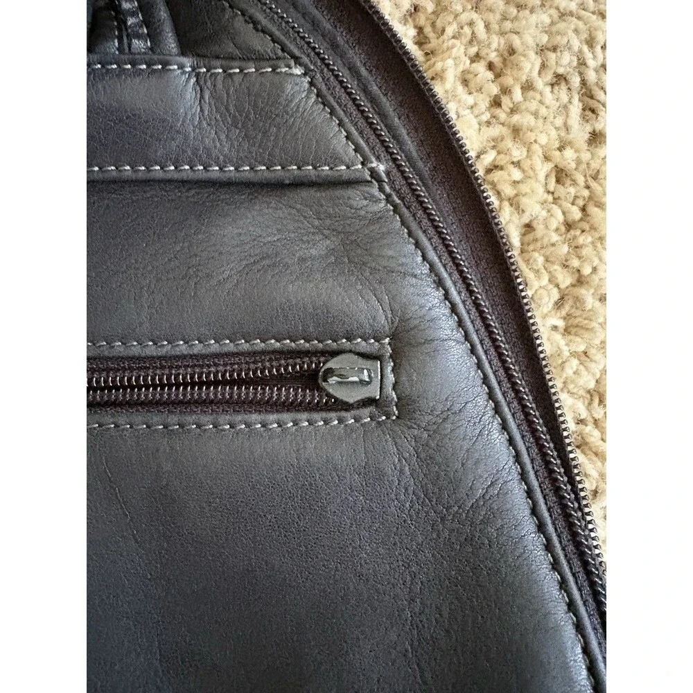 Tignanello Black Soft Leather Zipper Backpack Minimalist Dome Shaped Vintage
